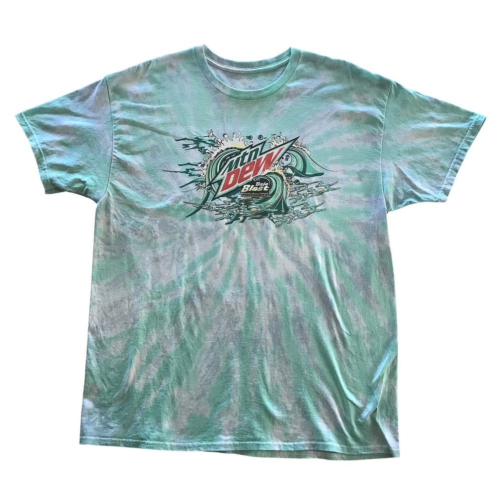Mountain Dew Baja Blast Tie Dye Graphic T-Shirt Mens Large Teal White Soda Tee